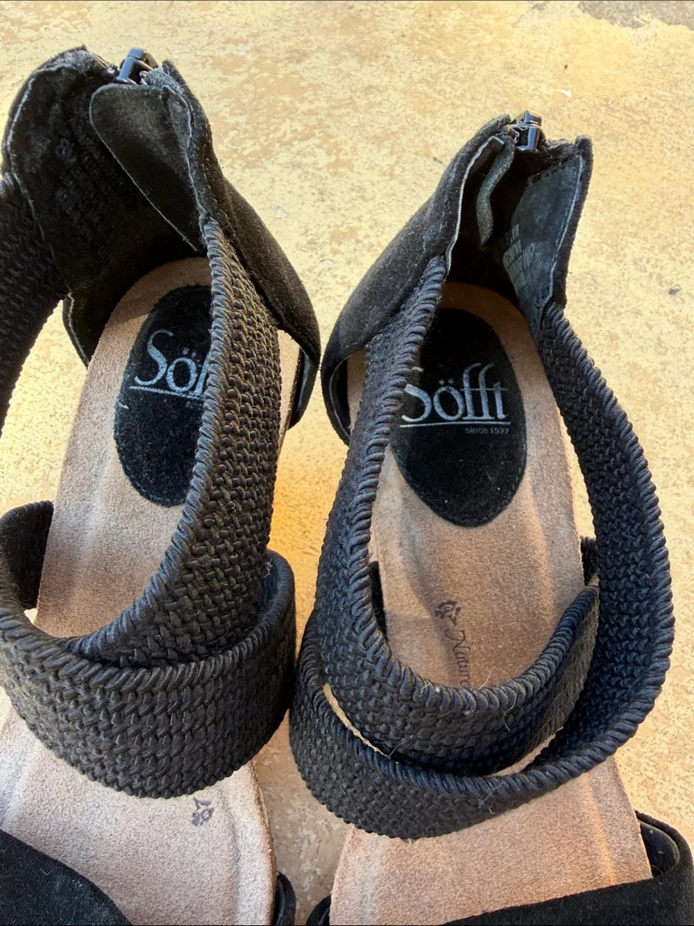 Sofft Black Crisscross Elastic Wedge Sandals